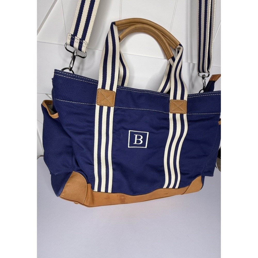 POTTERY BARN KIDS Navy Blue DIAPER BAG Canvas Baby Duffle Tote Leather Classic B - Picture 4 of 15